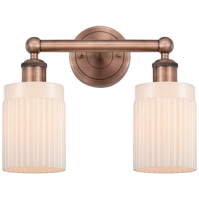 Image 1 Hadley 13.5"W 2 Light Antique Copper Bath Vanity Light With White Shad