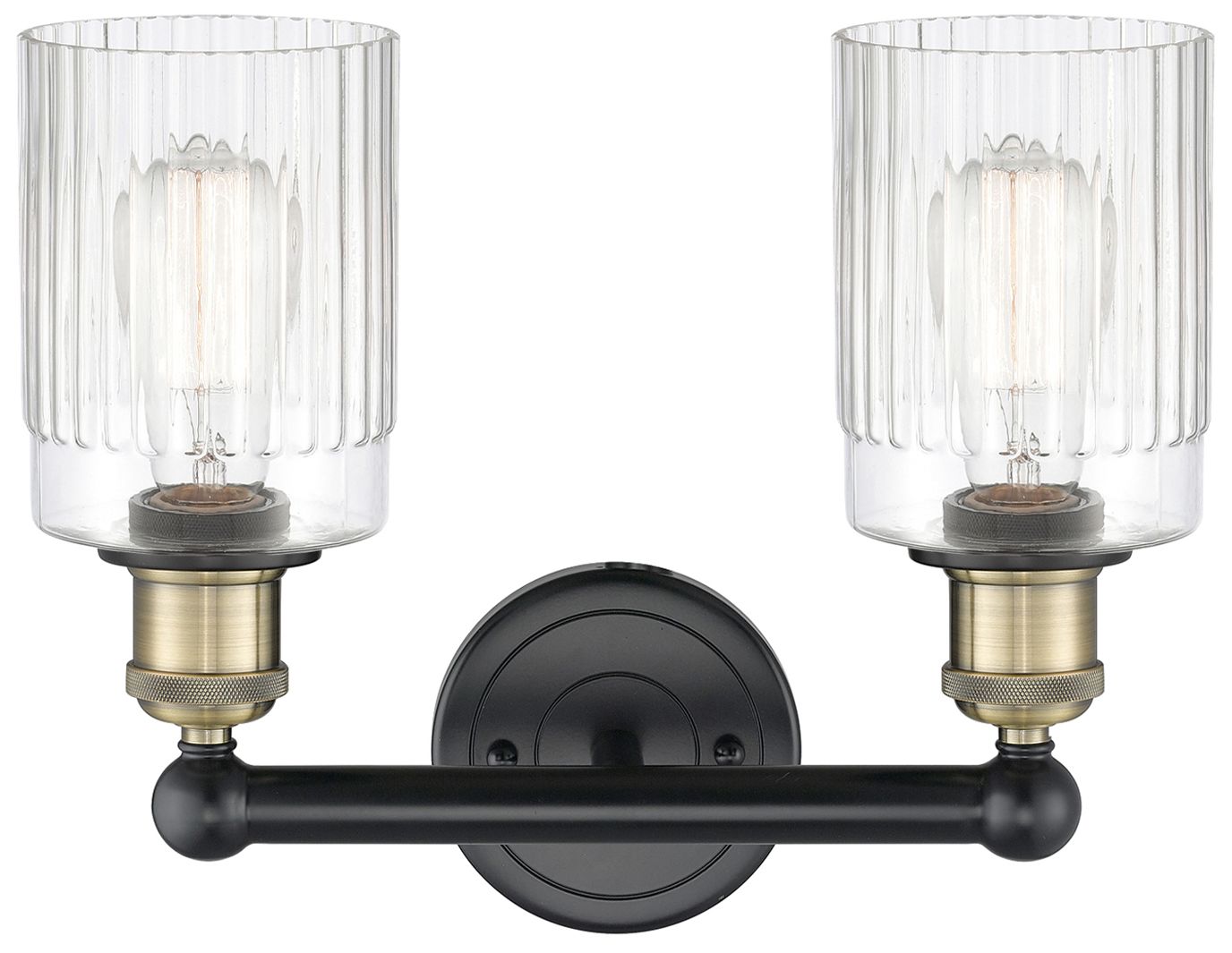 Image 2 Hadley 13.5"W 2 Light Black Antique Brass Bath Light With Clear Shade more views