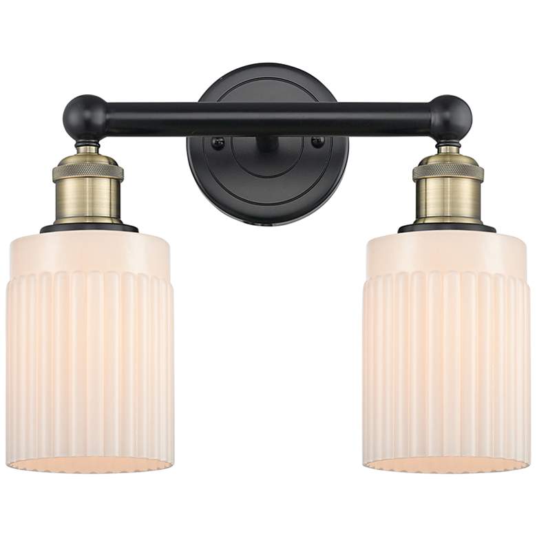 Image 1 Hadley 13.5"W 2 Light Black Antique Brass Bath Light With White Shade