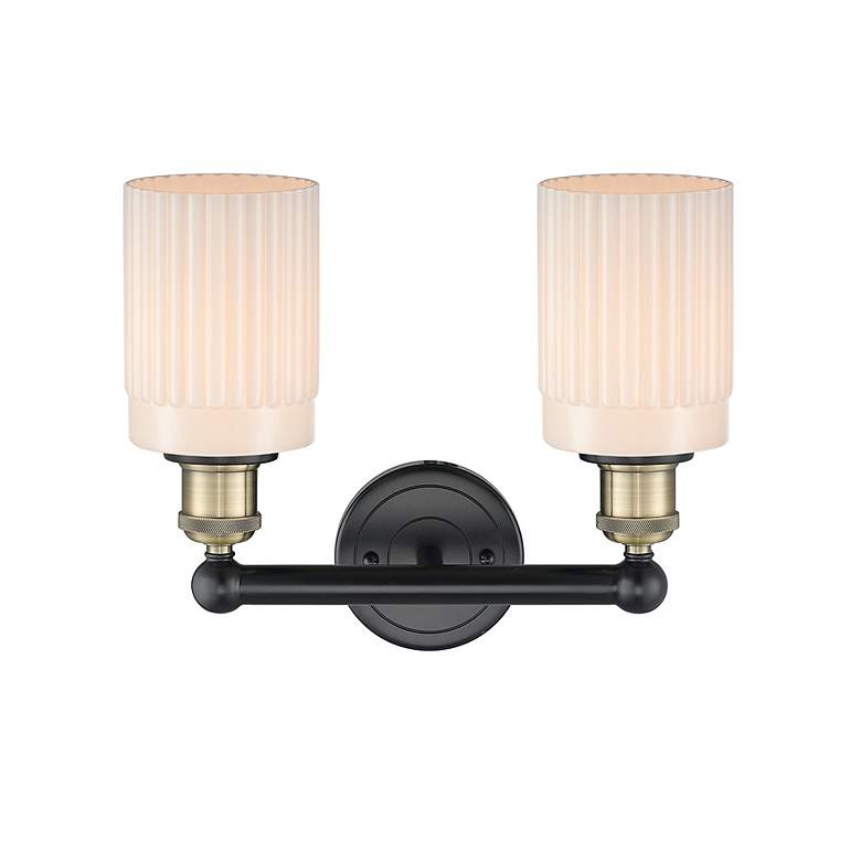 Image 3 Hadley 13.5"W 2 Light Black Antique Brass Bath Light With White Shade more views