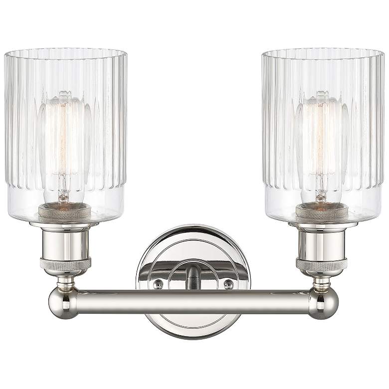 Image 2 Hadley 13.5"W 2 Light Polished Nickel Bath Vanity Light With Clear Sha more views