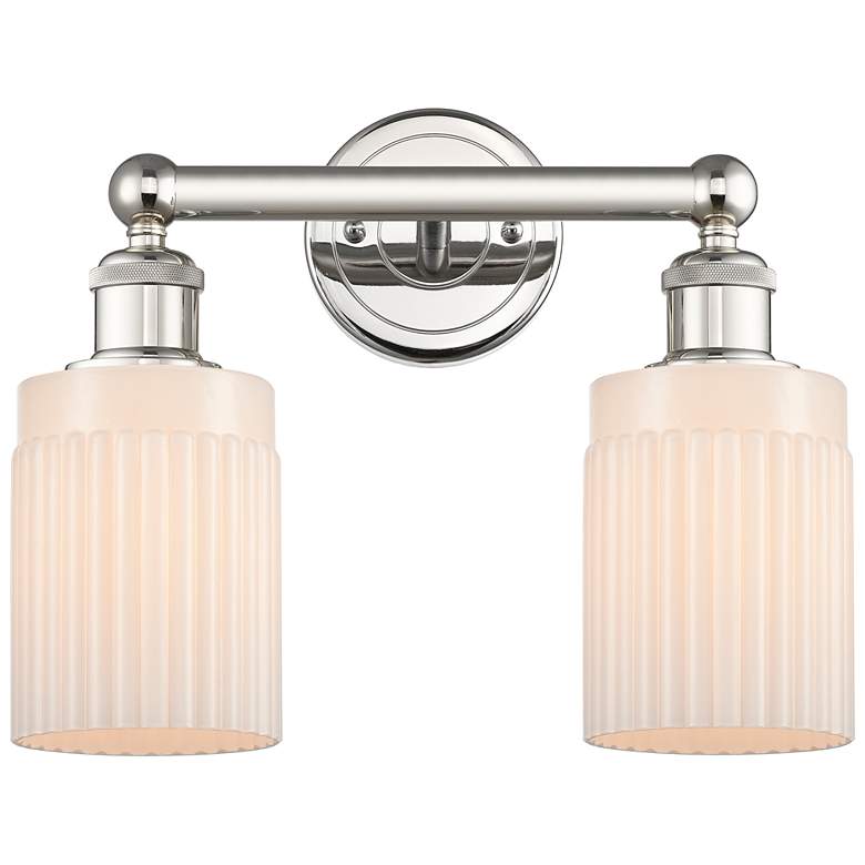 Image 1 Hadley 13.5"W 2 Light Polished Nickel Bath Vanity Light With White Sha