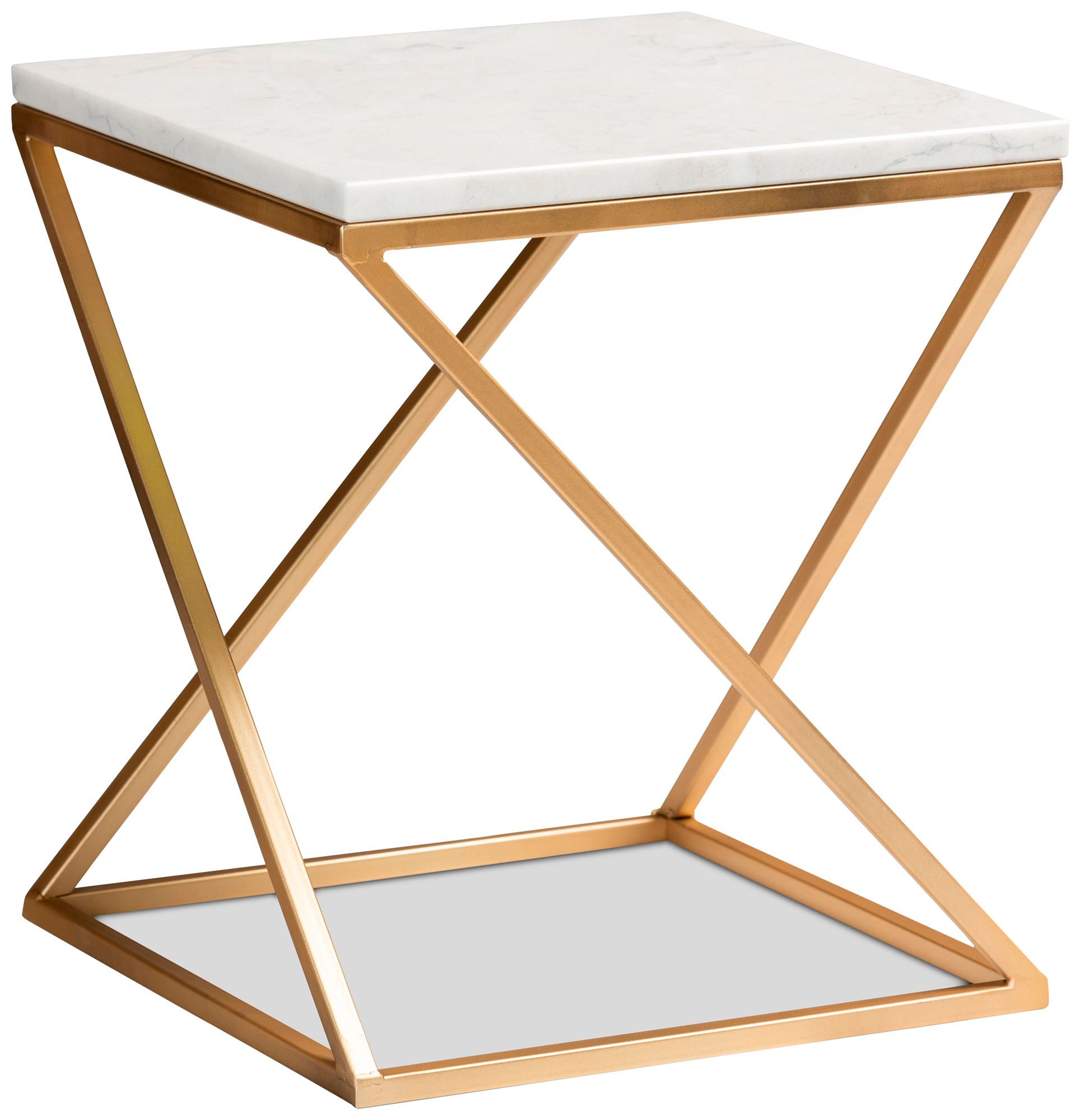 Image 2 Hadley 13 3/4" Wide White Marble Gold Metal Square End Table