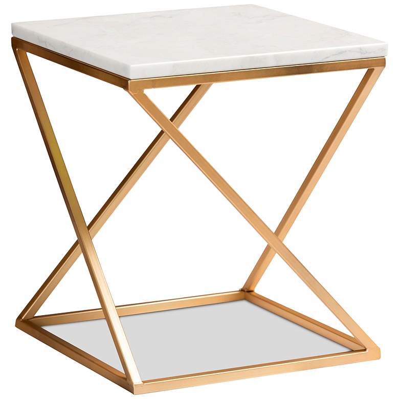 Image 2 Hadley 13 3/4" Wide White Marble Gold Metal Square End Table
