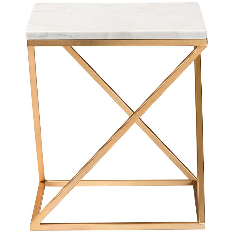 Image 5 Hadley 13 3/4" Wide White Marble Gold Metal Square End Table more views