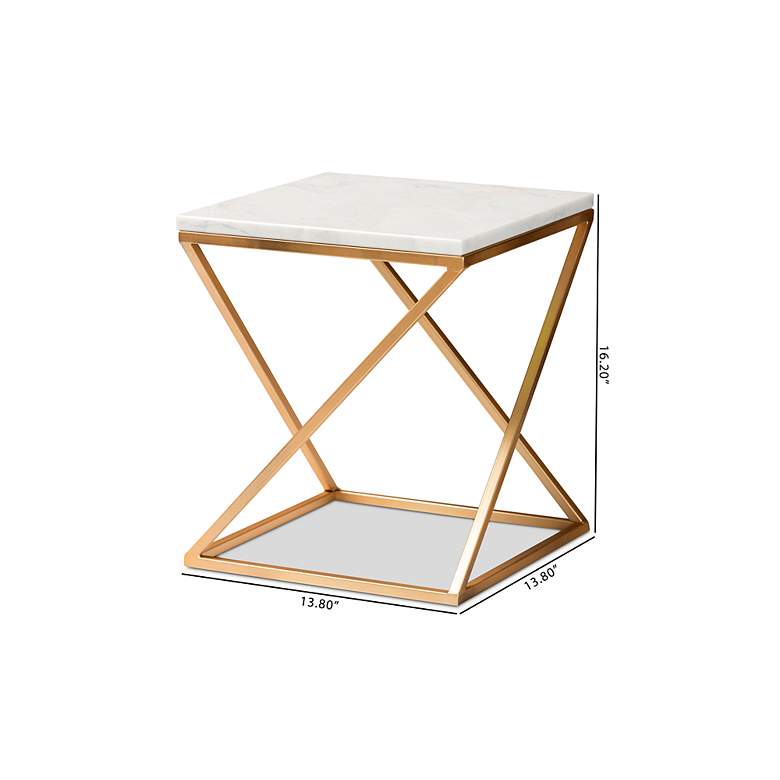 Image 6 Hadley 13 3/4" Wide White Marble Gold Metal Square End Table more views