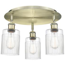 Hadley 16.25" Wide 3 Light Antique Brass Flush Mount With Clear Glass Hadley 16.25" Wide 3 Light Antique Brass Flush Mount With Clear Glass