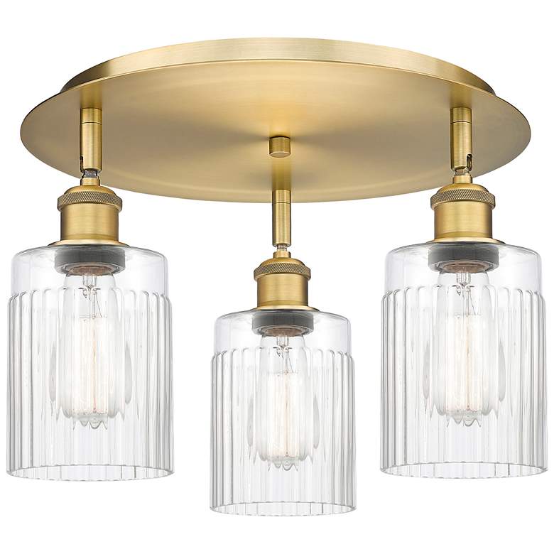 Image 1 Hadley 16.25" Wide 3 Light Brushed Brass Flush Mount With Clear Glass