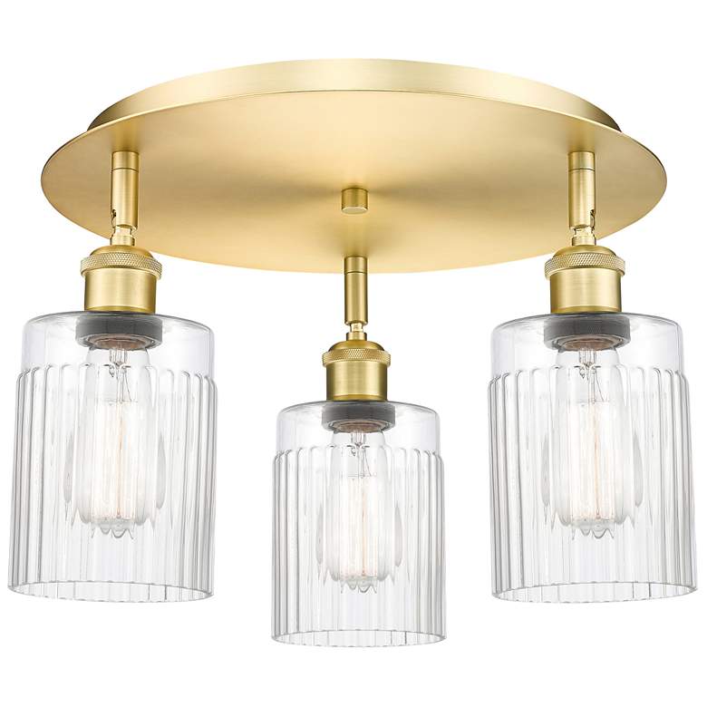 Image 1 Hadley 16.25" Wide 3 Light Satin Gold Flush Mount With Clear Glass Sha