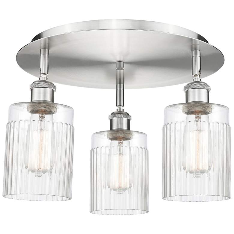 Image 1 Hadley 16.25" Wide 3 Light Satin Nickel Flush Mount With Clear Glass S