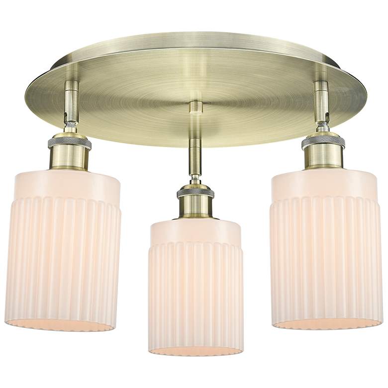 Image 1 Hadley 16.25"W 3 Light Antique Brass Flush Mount w/ Matte White Glass