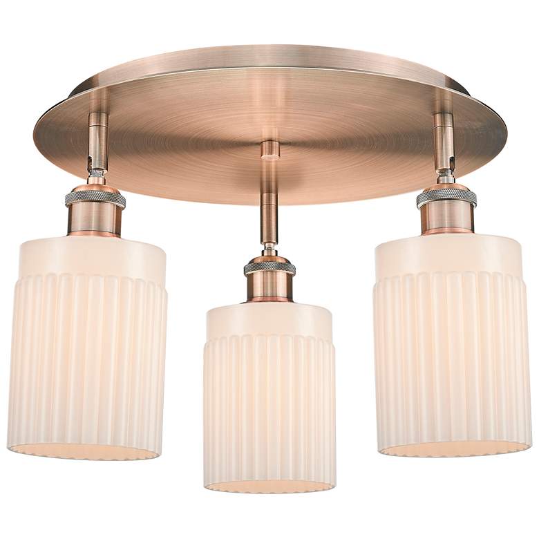 Image 1 Hadley 16.25"W 3 Light Antique Copper Flush Mount w/ White Shade