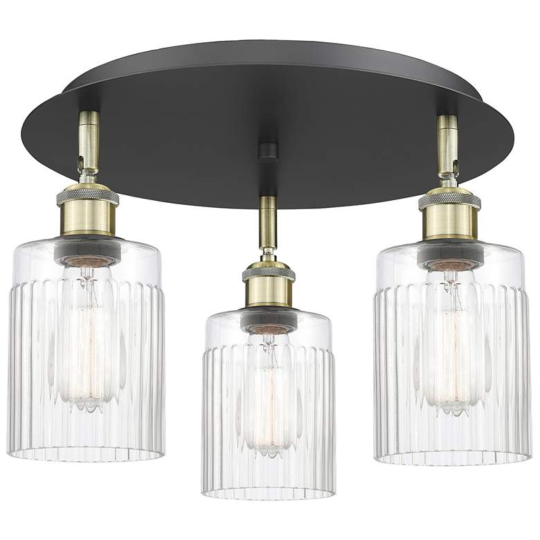 Image 1 Hadley 16.25"W 3 Light Black Antique Brass Flush Mount w/ Clear Glass
