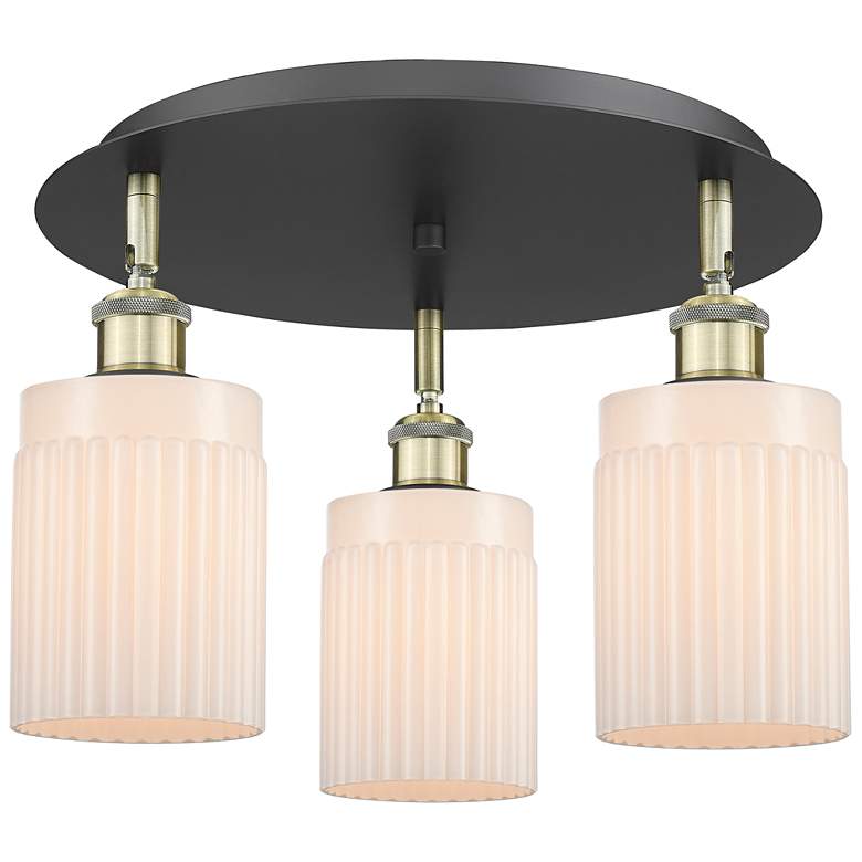 Image 1 Hadley 16.25"W 3 Light Black Antique Brass Flush Mount w/ White Shade