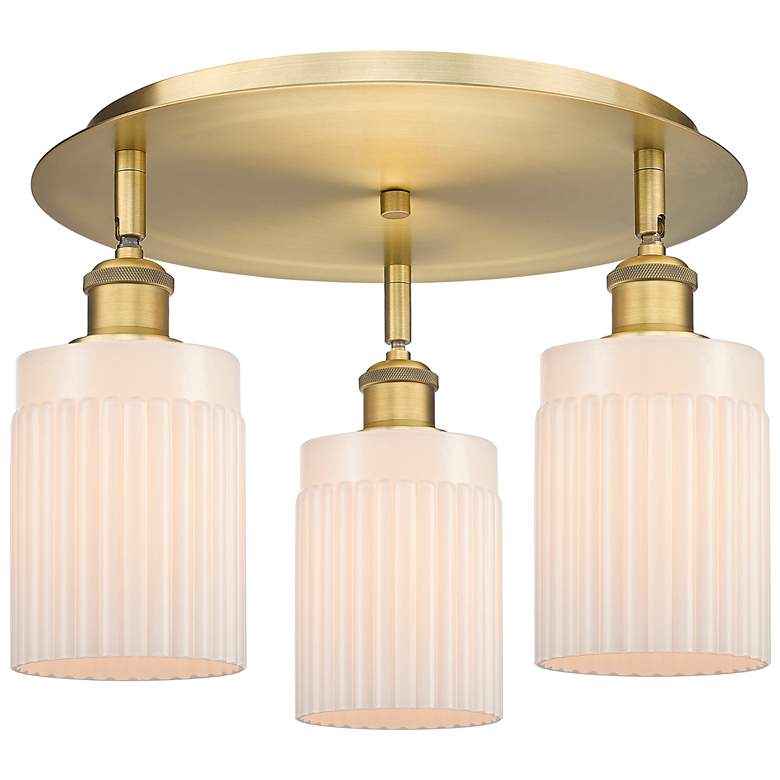 Image 1 Hadley 16.25"W 3 Light Brushed Brass Flush Mount w/ Matte White Glass