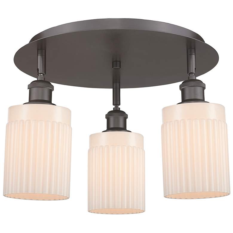 Image 1 Hadley 16.25"W 3 Light Oil Rubbed Bronze Flush Mount w/ White Shade