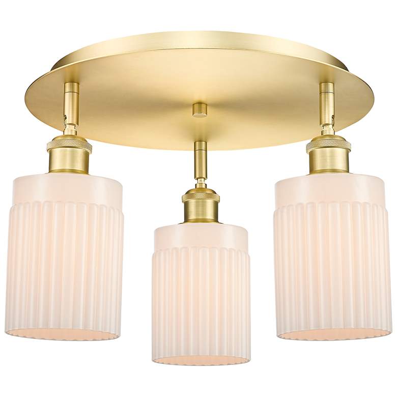 Image 1 Hadley 16.25"W 3 Light Satin Gold Flush Mount With Matte White Glass S
