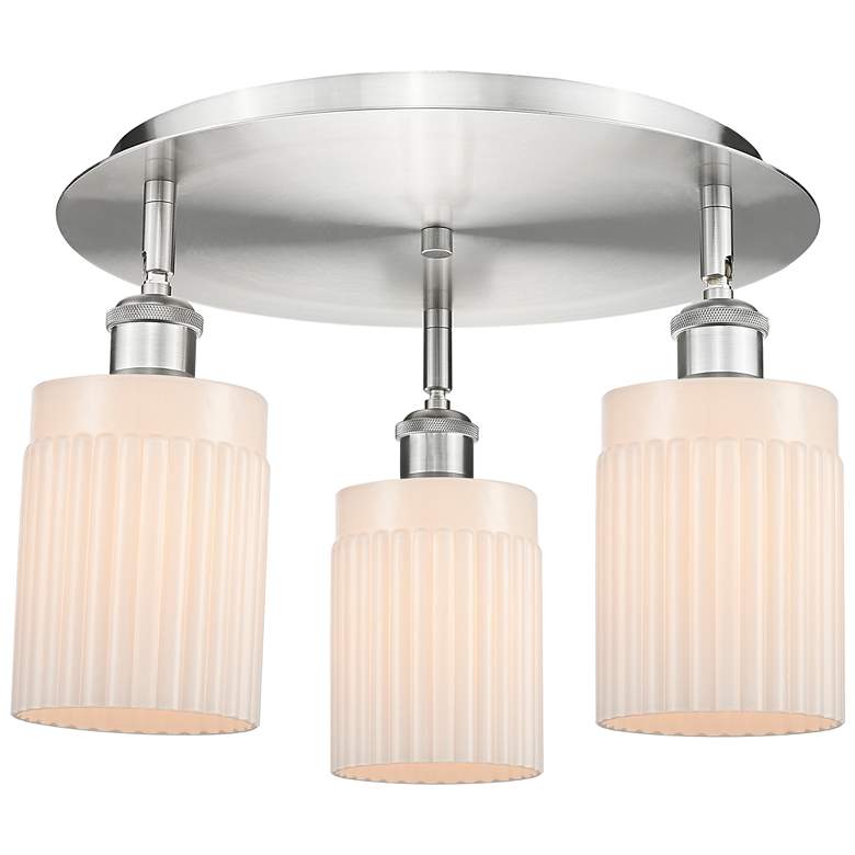 Image 1 Hadley 16.25"W 3 Light Satin Nickel Flush Mount w/ Matte White Glass S