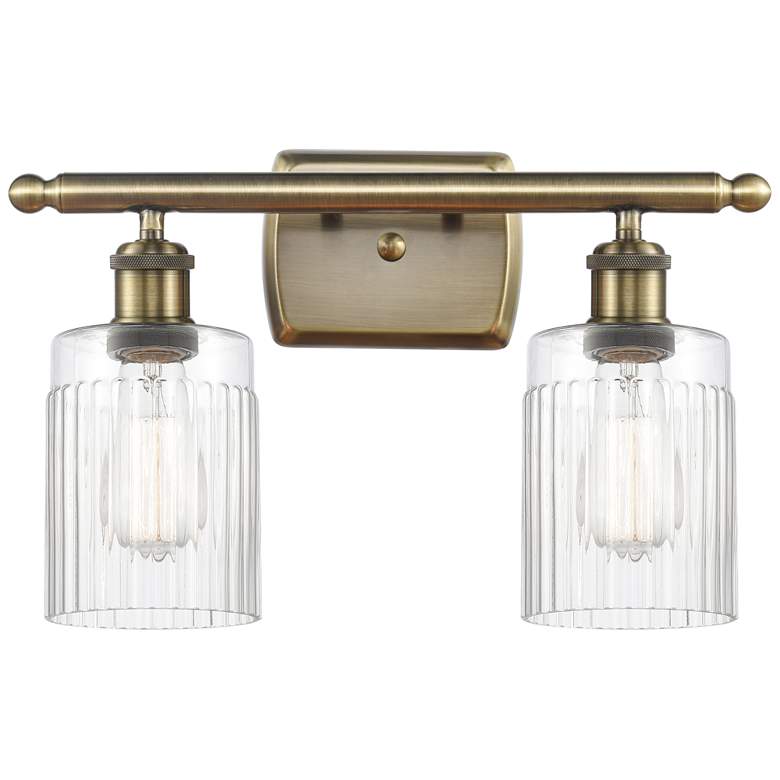 Image 1 Hadley 16" 2-Light Antique Brass Bath Light w/ Clear Shade