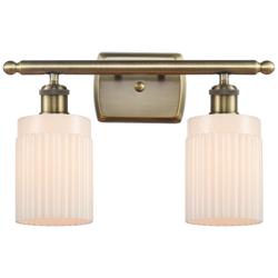 Hadley 16" Wide 2 Light Antique Brass Bath Vanity Light w/ White Shade