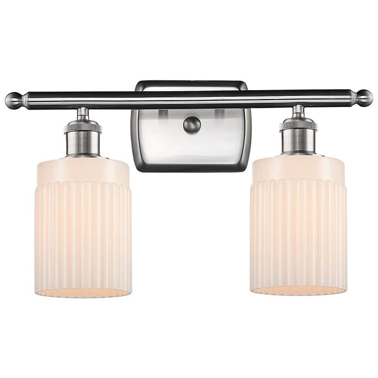 Image 1 Hadley 16"W 2 Light Brushed Satin Nickel Bath Vanity Light w/ White Sh