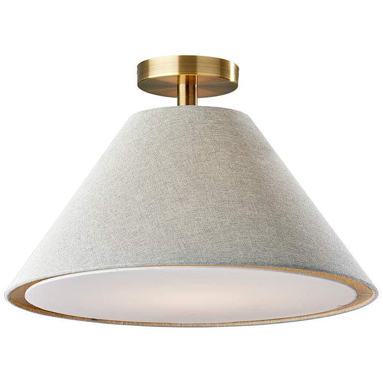 Image 1 Hadley 18"W Antique Brass Ceiling Light with Off-White Shade