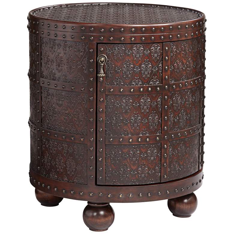 Image 7 Hadley 21 3/4 inch Wide Nailhead Trim Round Accent Table more views