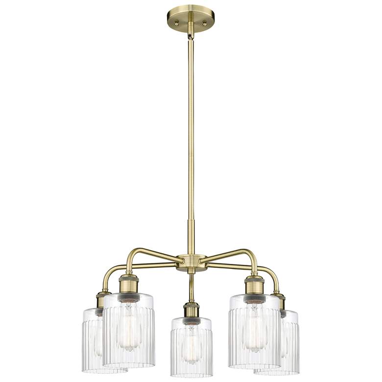 Image 1 Hadley 22.5"W 5 Light Antique Brass Stem Hung Chandelier With Clear Sh