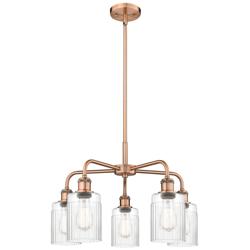 Hadley 22.5&quot;W 5 Light Antique Copper Stem Hung Chandelier With Clear S