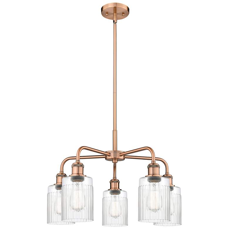 Image 1 Hadley 22.5"W 5 Light Antique Copper Stem Hung Chandelier With Clear S