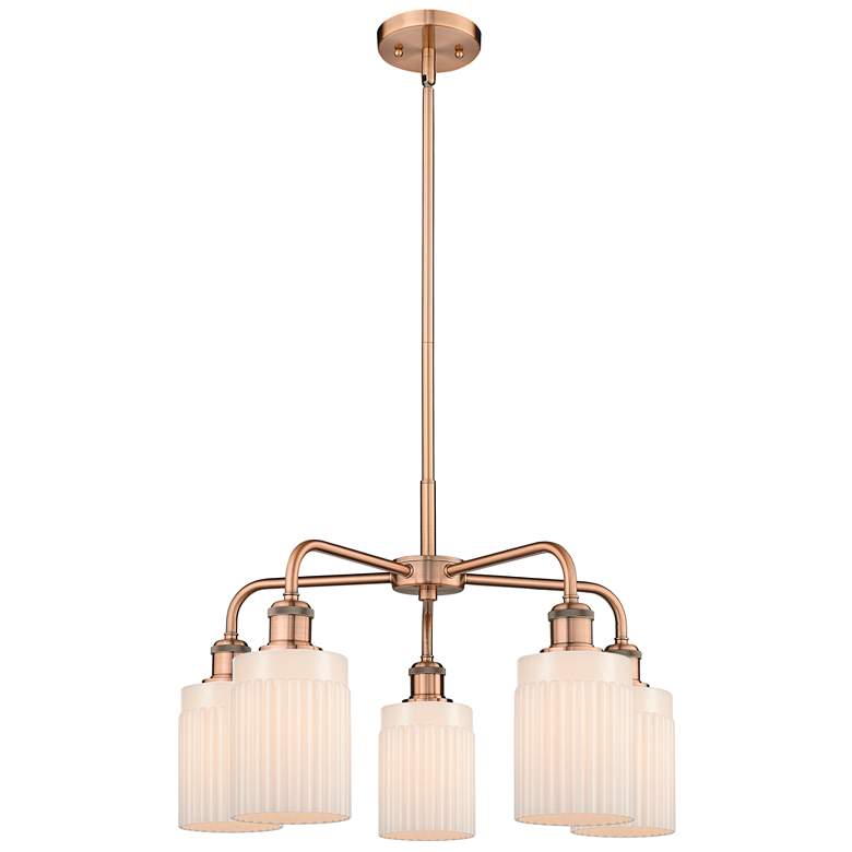 Image 1 Hadley 22.5 inchW 5 Light Antique Copper Stem Hung Chandelier With White S