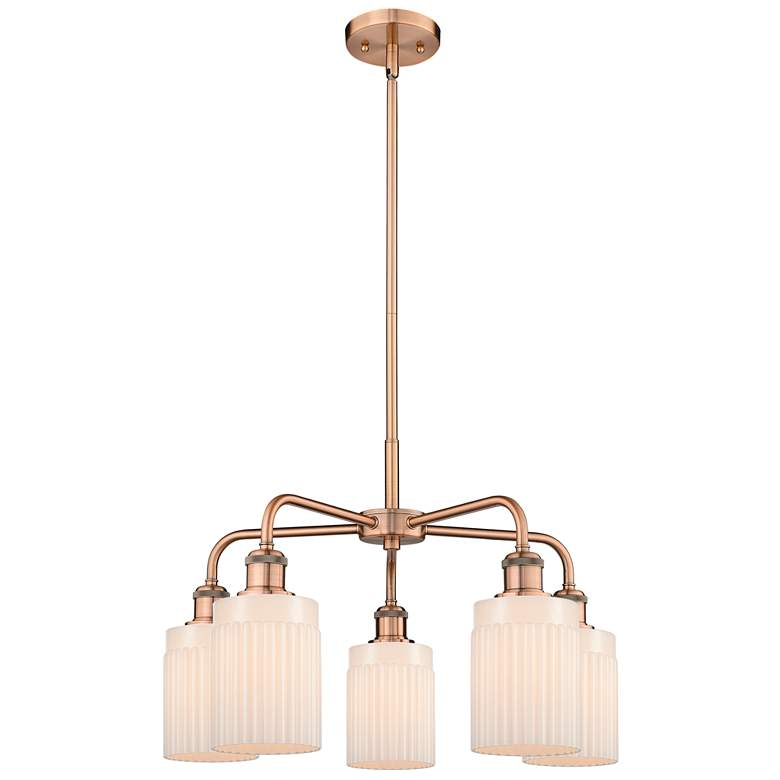 Image 1 Hadley 22.5"W 5 Light Antique Copper Stem Hung Chandelier With White S