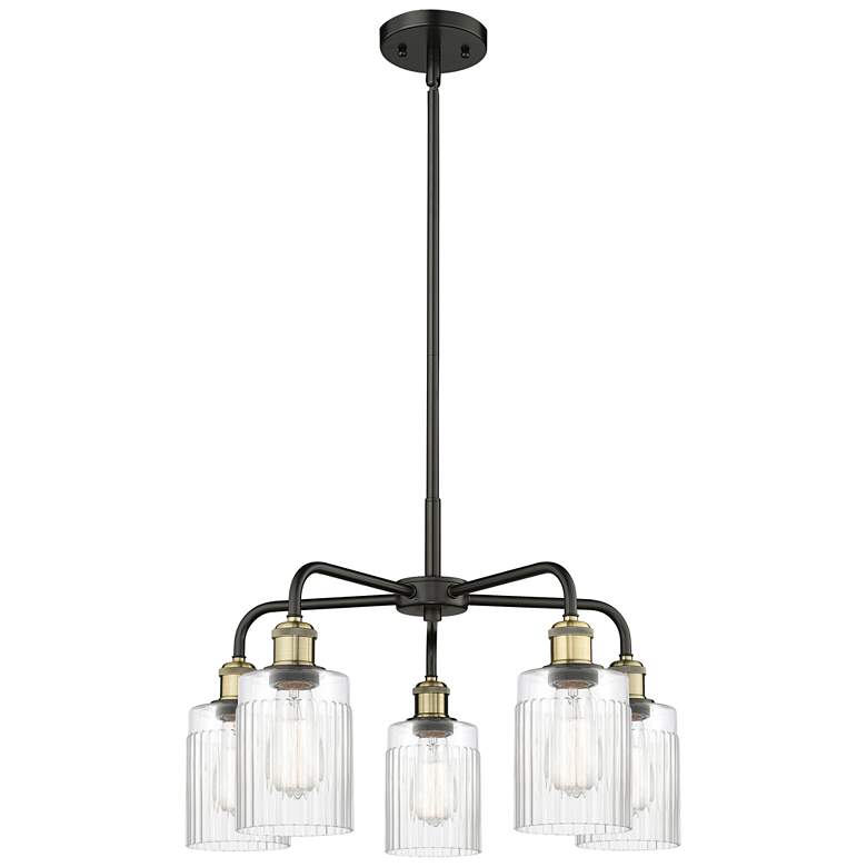 Image 1 Hadley 22.5"W 5 Light Black Brass Stem Hung Chandelier With Clear Shad