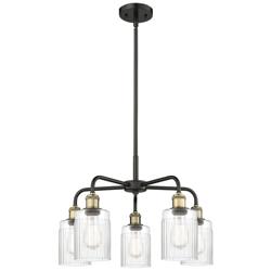Hadley 22.5&quot;W 5 Light Black Brass Stem Hung Chandelier With Clear Shad