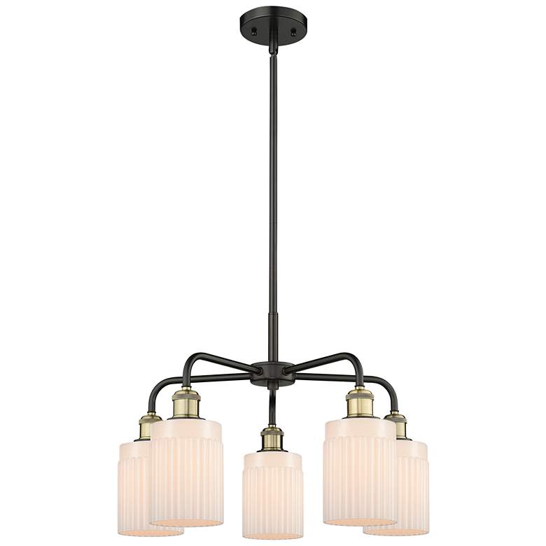 Image 1 Hadley 22.5"W 5 Light Black Brass Stem Hung Chandelier With White Shad