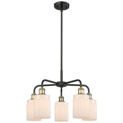 Hadley 22.5&quot;W 5 Light Black Brass Stem Hung Chandelier With White Shad