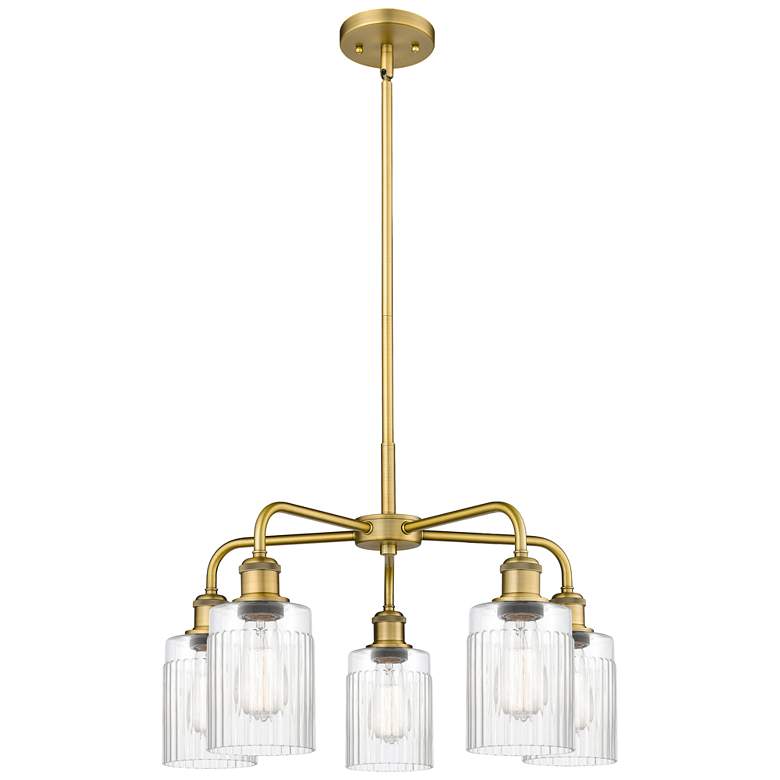 Image 1 Hadley 22.5"W 5 Light Brushed Brass Stem Hung Chandelier With Clear Sh