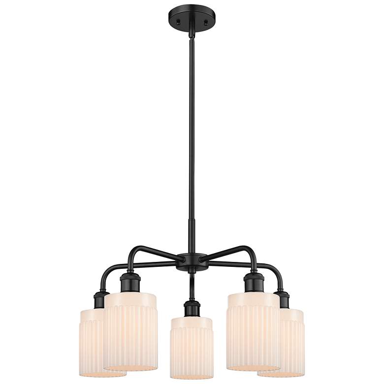 Image 1 Hadley 22.5"W 5 Light Matte Black Stem Hung Chandelier With White Shad