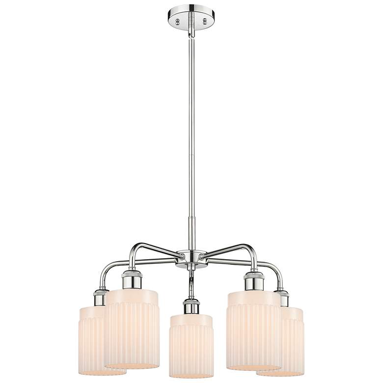 Image 1 Hadley 22.5 inchW 5 Light Polished Chrome Stem Hung Chandelier With White 