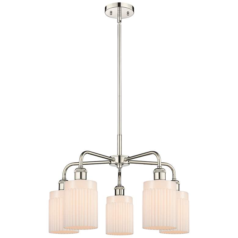 Image 1 Hadley 22.5"W 5 Light Polished Nickel Stem Hung Chandelier With White