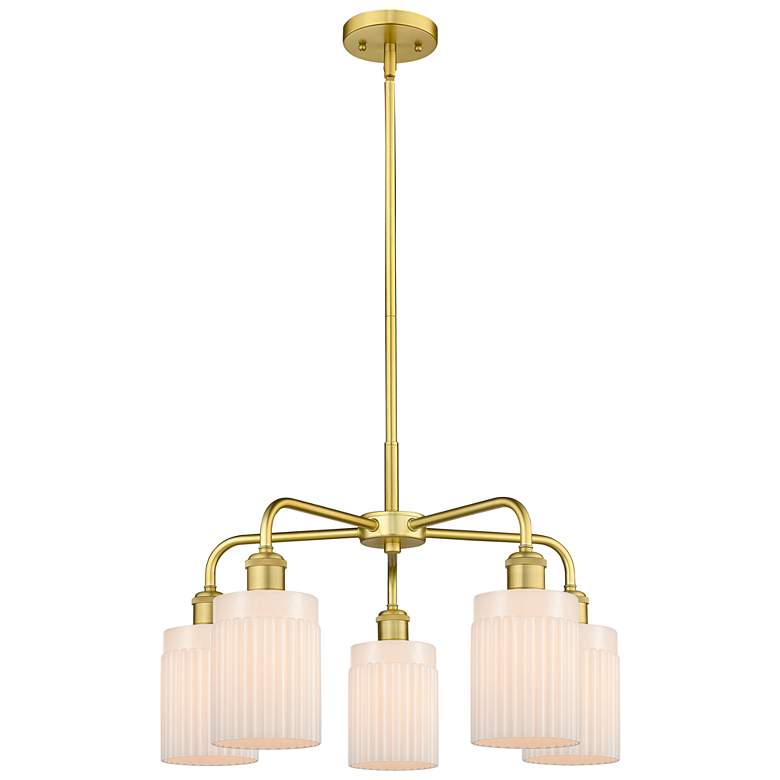 Image 1 Hadley 22.5"W 5 Light Satin Gold Stem Hung Chandelier With White Shade