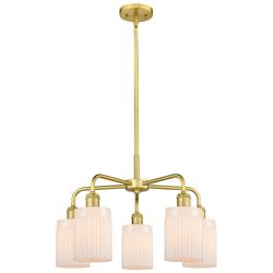 Hadley 22.5"W 5 Light Satin Gold Stem Hung Chandelier With White Shade
