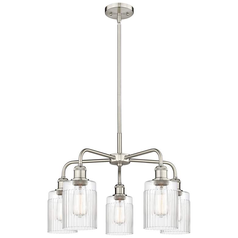Image 1 Hadley 22.5"W 5 Light Satin Nickel Stem Hung Chandelier With Clear Sha