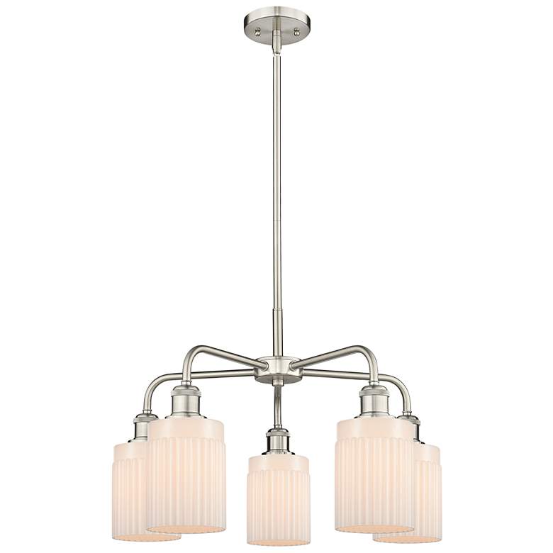 Image 1 Hadley 22.5"W 5 Light Satin Nickel Stem Hung Chandelier With White Sha