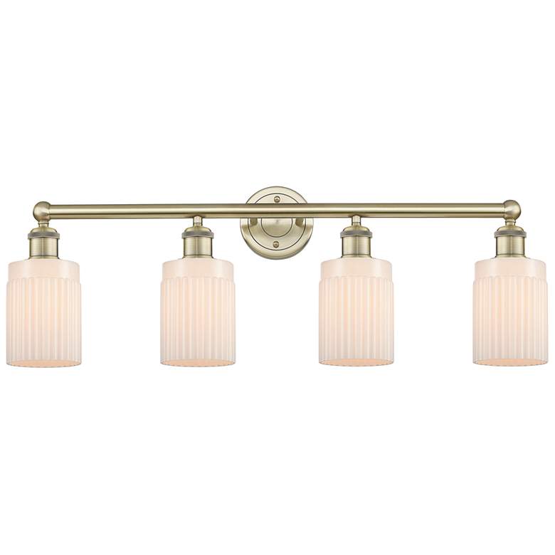 Image 1 Hadley 31.5"W 4 Light Antique Brass Bath Vanity Light With White Shade