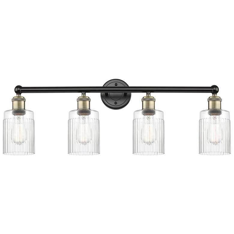 Image 1 Hadley 31.5"W 4 Light Black Antique Brass Bath Light With Clear Shade