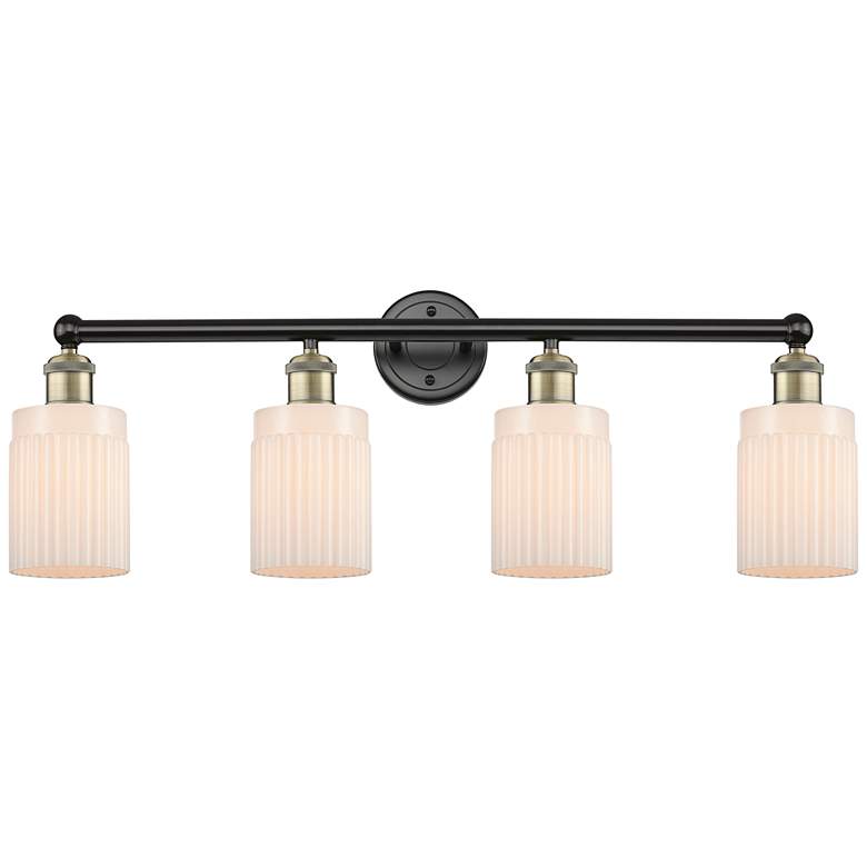 Image 1 Hadley 31.5"W 4 Light Black Antique Brass Bath Light With White Shade