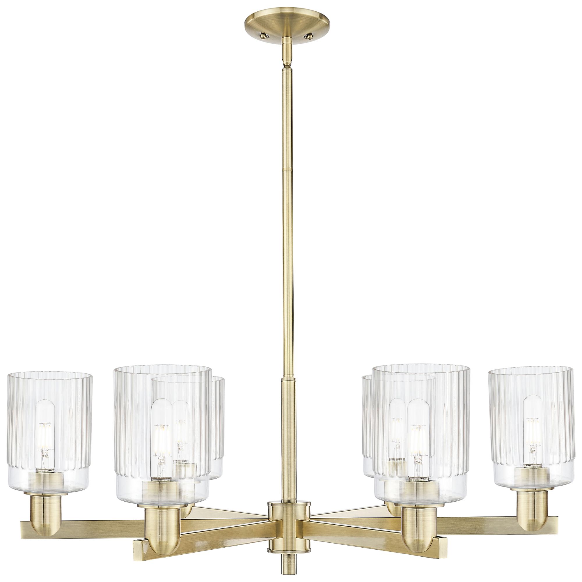 Hadley 34" Wide 6-Light Antique Brass Chandelier w/ Clear Shade