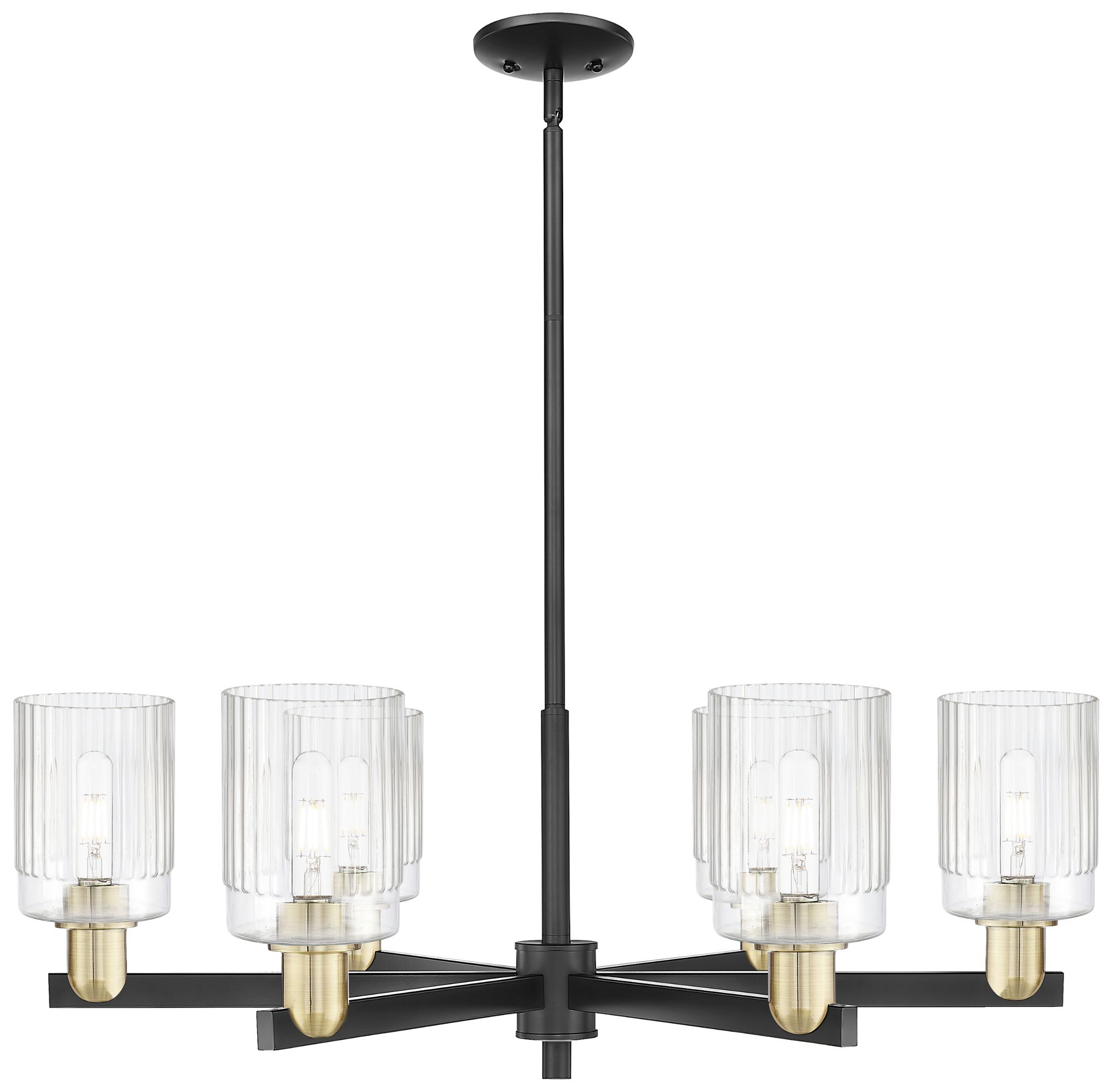 Hadley 34" Wide 6-Light Black Antique Brass Chandelier w/ Clear Shade