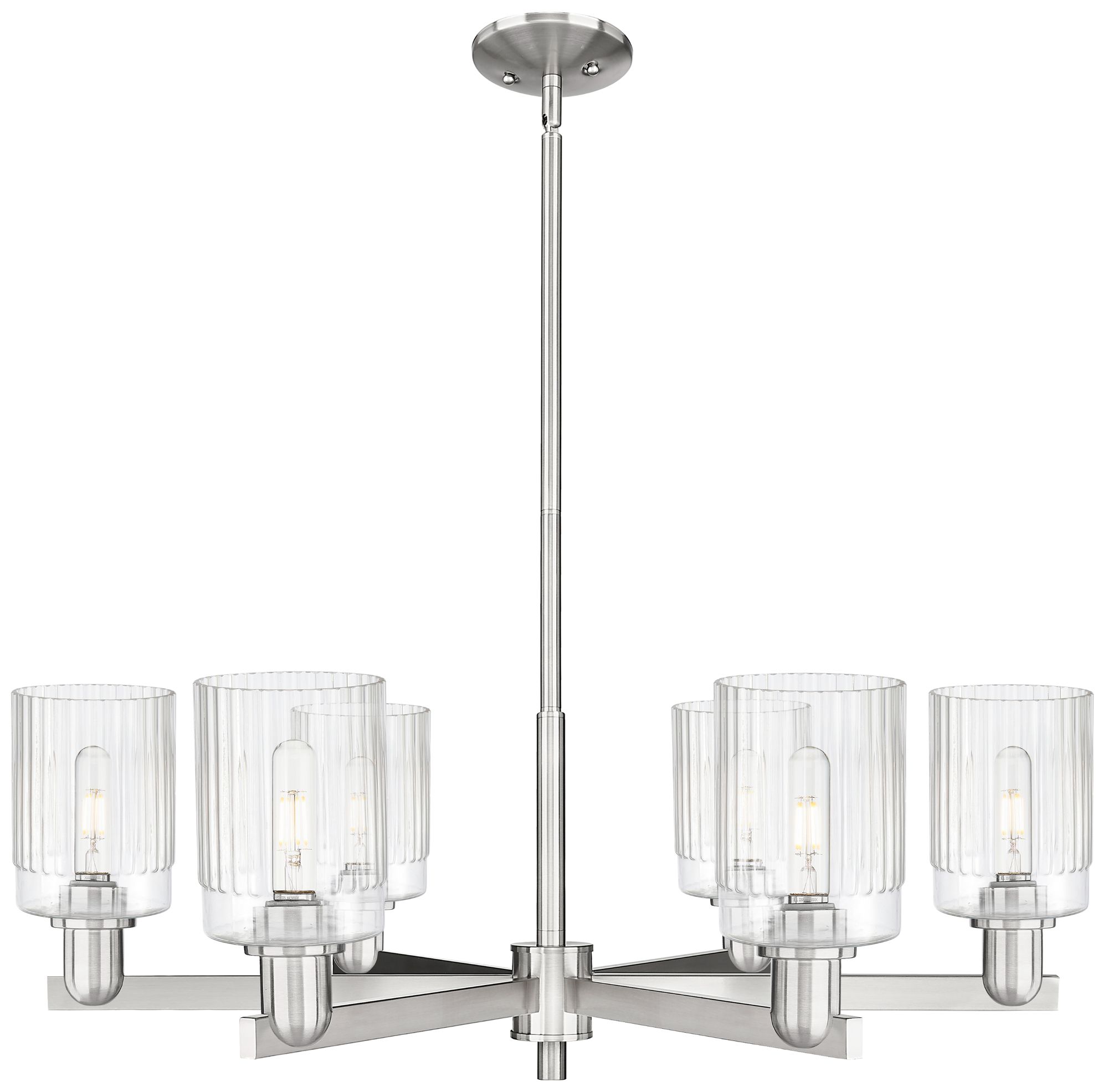 Hadley 34" Wide 6-Light Satin Nickel Chandelier w/ Clear Shade